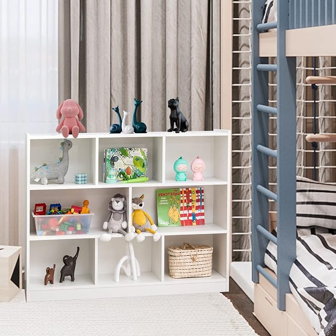 NAFORT 8-Cube Organizer Storage Cabinet, 3-Tier Bookshelf,Low Displaycase, Wooden Bookcase for Bedroom/Preschook/Classroom/Office, White