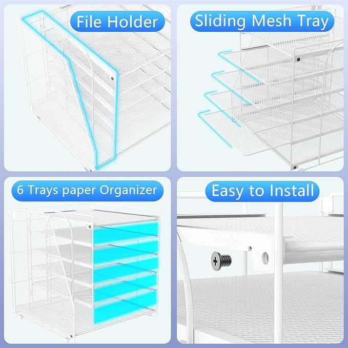 Gianotter Desk Organizers and Accessories, 6-Tier Paper Organizer with Magazine Rack, Office Desk Accessories & Workspace (White)