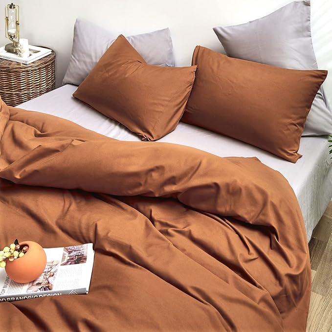 CLOTHKNOW Pumpkin King Size Comforter Sets Rust Brown Bedding Comforter Sets Soft Caramel Comforter Burnt Orange Comforter with 2 x Pillow Cases