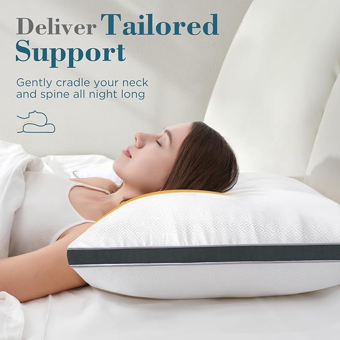 viewstar Bed Pillows Standard Size Set of 2, Hotel Cooling Down Alternative Gusseted Pillows for Side, Back, or Stomach Sleepers, Dark Grey