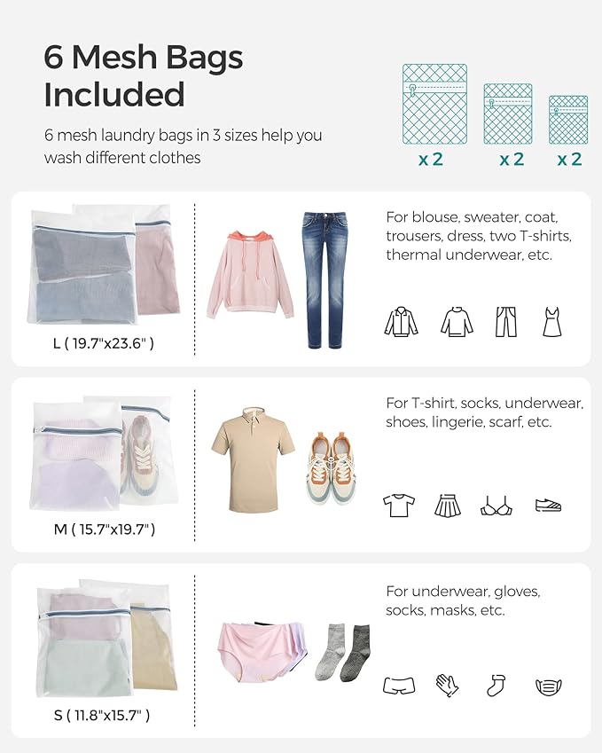 SONGMICS Laundry Hamper with Lid, 110L Clothes Hamper with 2 Removable Liner Bags, 6 Mesh Bags, Wicker Laundry Basket, Double Laundry Hamper for Bathroom, 13 x 22.4 x 23.6 Inches, Gray ULCB52WG