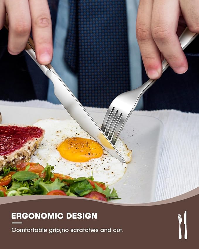 20-Piece Silverware set for 4 Include Knife Spoon and Fork Flatware Set with Heavy Duty Stainless Steel Mirror Polished Modern Tableware Eating Utensil Set, Dishwasher Safe