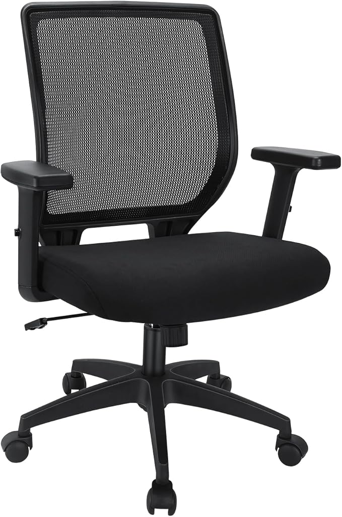 Ergonomic Office Chair Home Mesh Desk Chair with Adjustable Arms - Mid Back Computer Chairs for Adults - Swivel Task Chair Comfortable for Home Office (Black)
