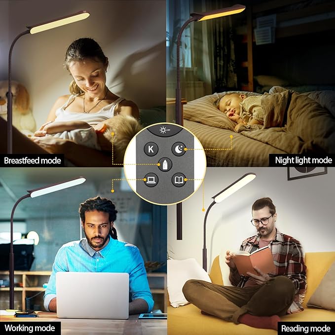 LED Floor Lamp, 18W Super Bright Floor Lamp for Living Room, Adjustable Stepless Colors & Brightness Gooseneck Standing Lamp, Eye Caring Reading Light with Remote& Touch Control for Bedroom Office
