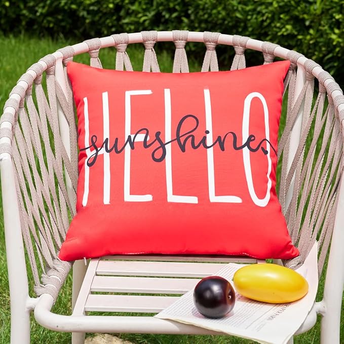 DFXSZ Outdoor Pillow Covers 18x18 Inch Set of 2 Hello Sunshine Decor Red Waterproof Throw Pillow Covers Summer Outdoor Waterproof Pillow Covers Decor for Patio Funiture Garden Sofa Couch 020A18