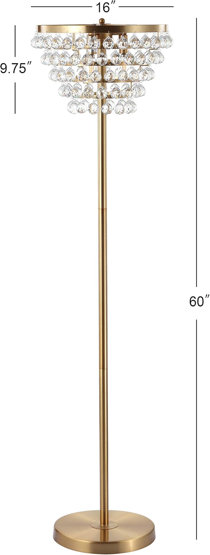 JONATHAN Y JYL9005B Jemma 60" Crystal/Metal LED Floor Lamp, Contemporary, Modern, Transitional, Elegant, Office, Living Room, Family Room, Dining Room, Bedroom, Hallway, Foyer, Brass Gold/Clear