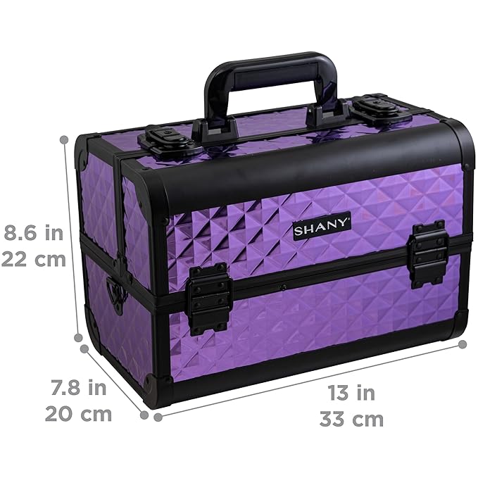 SHANY Premier Fantasy Professional Makeup Train Case Cosmetic Box Portable Makeup Case Organizer Jewelry storage with Locks, 3 Trays,Makeup Brush Holder and Cosmetics Mirror - Amethyst