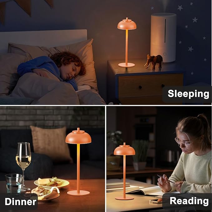 Orange Table Lamp Set of 2 Rechargeable,Table Lights Battery Operated-IP65 Waterproof-for Outdoor Patio/Restaurants/Home/Dinner/Table Lighting-Touch Control & Dimmable