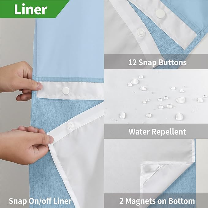 Stall No Hooks Needed Linen Textured Shower Curtain with Snap-in Fabric Liner Set,Hotel Luxury Decor Farmhouse Shower Curtains for Bathroom,Waterproof & Washable,54Wx80H,Fog Blue