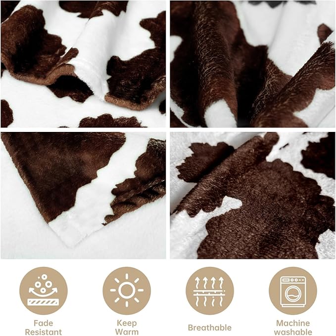 Cow Print Fluffy Cozy Blanket for Bed-Black and White,Super Soft Throw Blanket for Couch-Cow Print Birthday Gift for Women Large Size 60×80 inches