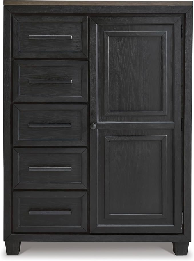 Signature Design by Ashley Foyland Contemporary Door Chest with Felt-Lined Top Drawer, Black