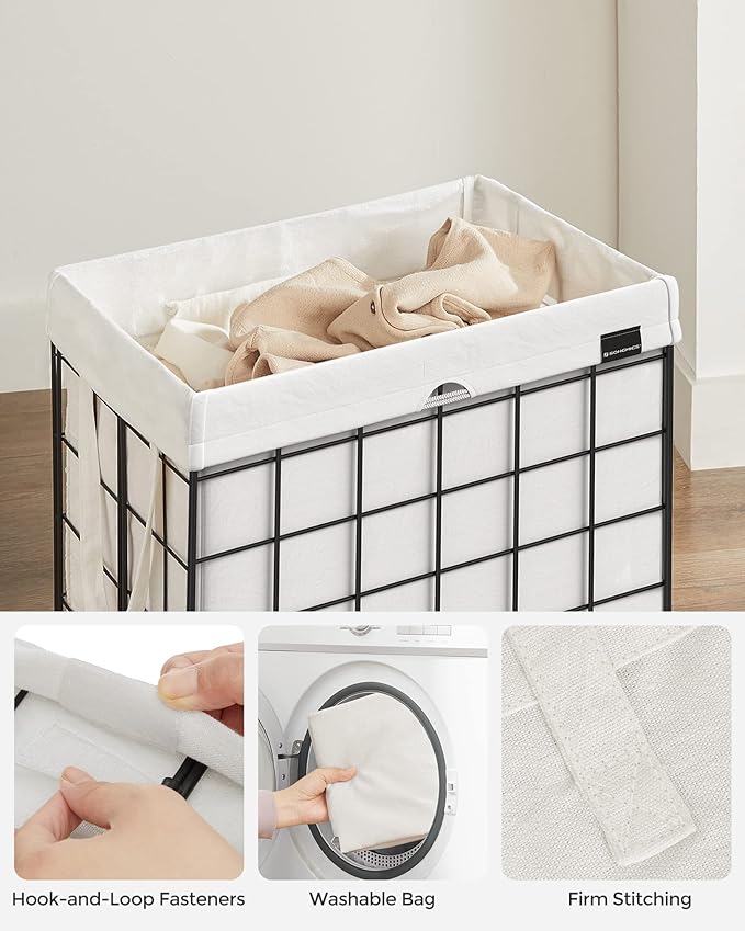 SONGMICS Laundry Hamper, 23.8 Gal. (90L) Laundry Basket, Collapsible Clothes Hamper, Black and White ULCB190W01