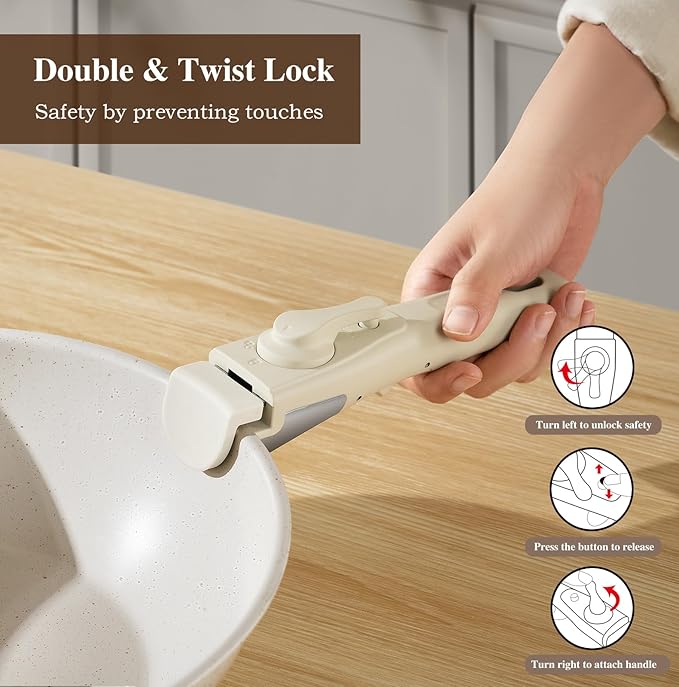 20 Pcs Pots and Pans Set Non Stick, Ceramic Cookware Set Detachable Handle, RV Kitchen Cooking Set Removeable Handles, Oven Safe, Induction Ready, Stackable Non-stick, Cream White