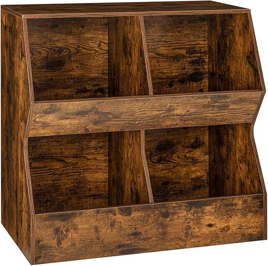 DINZI LVJ Kids Bookshelf, Toy Storage Organizer, Wooden Toy Cabinet, 4 Cubby Children Bookcase, 31.5" L Toddler Book Shelf for Bedroom, Nursery, Hallway, School, Rustic Brown