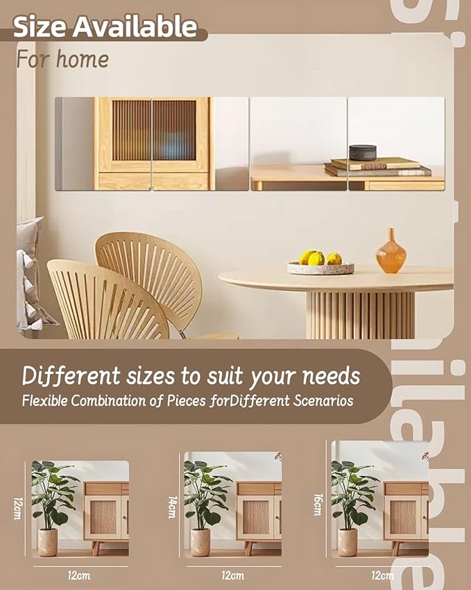 12" x 12" 12Pcs Full Length Wall Mirror Tiles, Frameless Wall Mounted Mirror Glass Wall Mirror for Home Gym, Door, Bedroom, Living Room