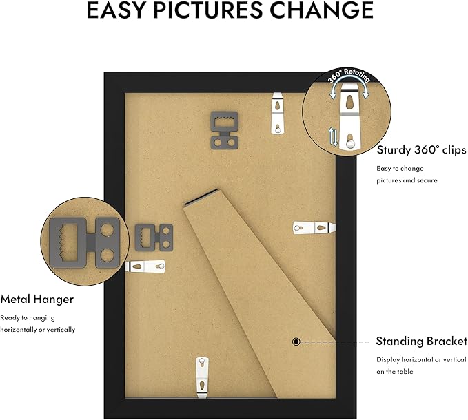 6x9 Picture Frame with Glass, Display Pictures 5x8 with Mat or 6 x 9 without Mat - Wall and Tabletop, 6 by 9 Photo Wooden Frames (Black, 1 Pack)