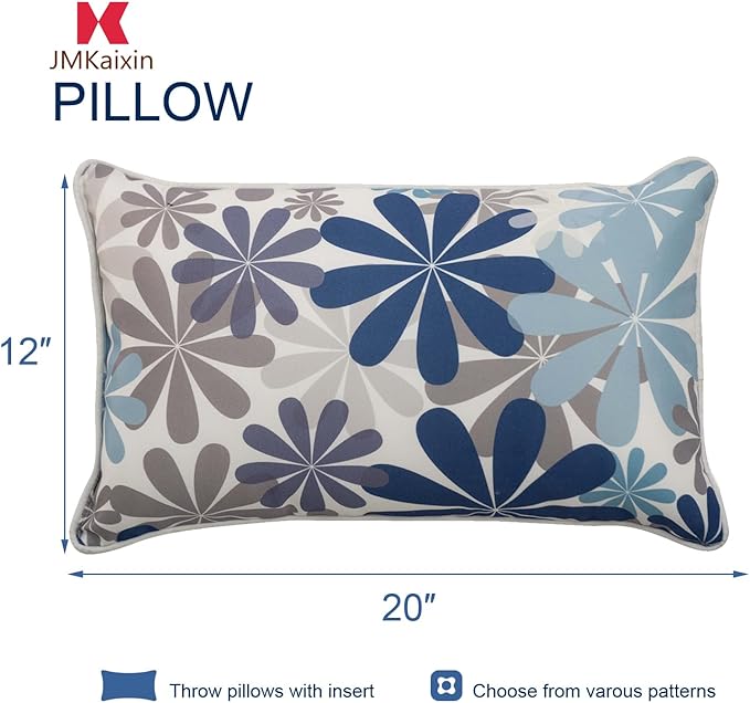 Pack of 2 Patio Lumbar Pillows, 12"x20" Fade Resistant Outdoor Waterproof Lumbar Pillow with Inners, Decorative Garden Lumbar Cushions for Home Patio Terrace Sofa Use