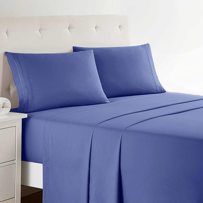 Clara Clark Bed Sheets, Premier 1800 Series 4 Piece Bed Sheet Set, Deep Pocket, Wrinkle, Fade, Stain Resistant, Luxury Soft Bedding Sheets & Pillowcases, Queen, Royal Blue