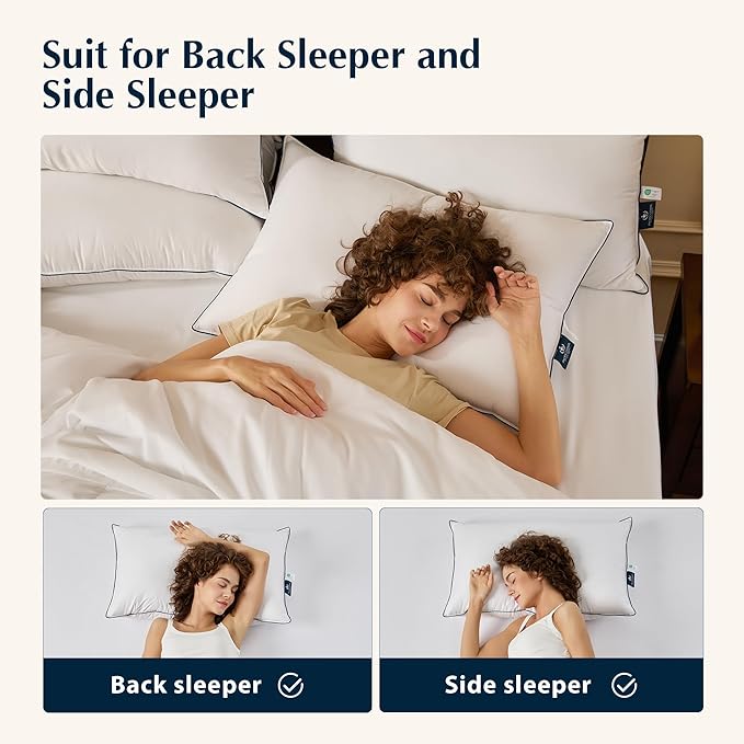 Pacific Coast Pillows Queen Size Set of 2, Goose Feather and Down Pillow for Sleeping, 3-Chamber Hotel Pillow for Side Sleepers and Back Sleepers