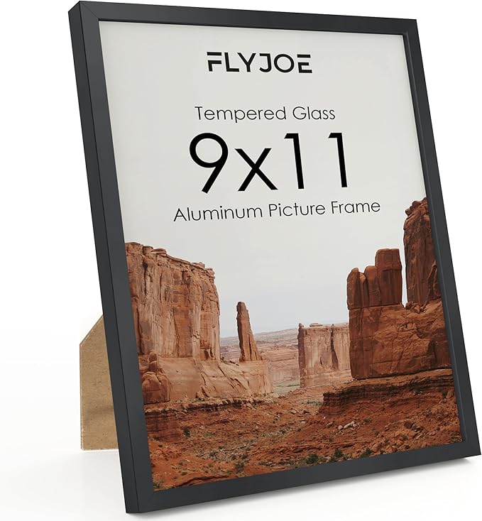 9x11 Metal Picture Frame - Black Aluminum Picture Frames with Real Glass, Wall Mounting Horizontally or Vertically, Simple and Elegant Decor for Wall Gallery Poster Photo 11x9 Frame, Black