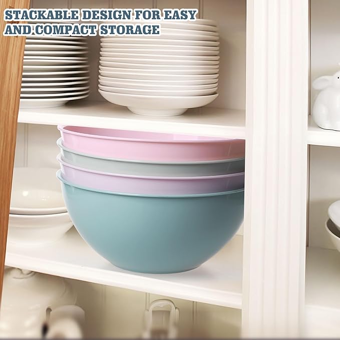 4-Piece Plastic Mixing Bowl Set, 113oz Lightweight Serving Bowls, Large Salad Bowls for Baking,Prepping, Cooking and Serving Food, Dishwasher & Microwave Safe