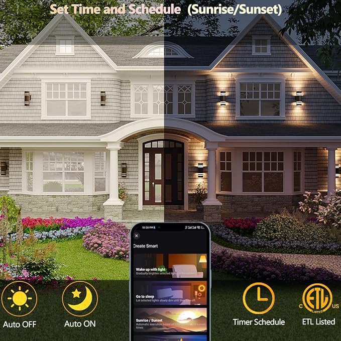 Smart Outdoor Wall Lights Color Changing 2 Pack, RGB+2700K-6500K Modern Exterior Lighting Fixtures Cylinder Outside Wall Sconce with Glass, WiFi APP Control Up Down Outdoor Porch Lights