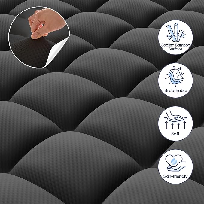 ELEMUSE 3 Inch Dual Layer Memory Foam Mattress Topper King, 2 Inch Cooling Gel Memory Foam Plus 1 Inch Down Alternative Pillowtop Mattress Pad with Cooling Cover,Black