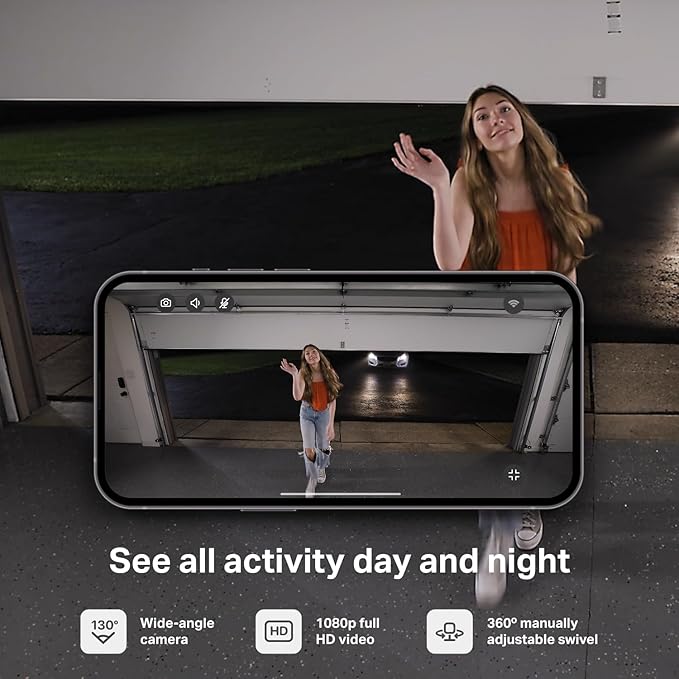 myQ Smart Garage Security Camera – 1080p HD Video, Night Vision, Motion Detection, Magnetic, Wi-Fi, Two-Way Audio, Smartphone Control