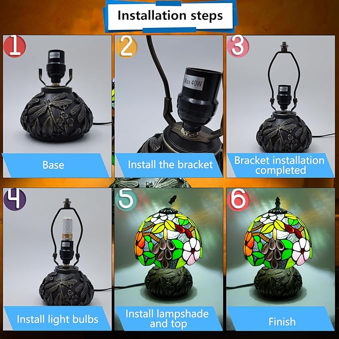 Small Tiffany Stained Glass Lamp, 3 Color Temperatures Bedside Lamp, 8 Inch Mushroom Desk Light for Bedroom Living Room Office Home Decor (Grape Pattern)