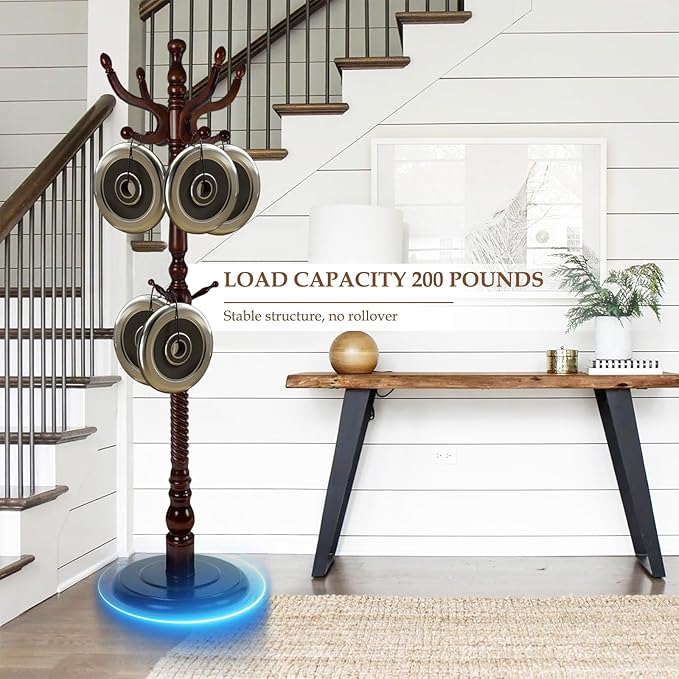 Wood Coat Rack Freestanding, Natural Coats Tree Stand with 14 Hooks, 73" Sturdy and Easy Assembly Coat Rack Stand for Entryway, Hallway, Bedroom, Bags, Hats (Heavy-duty Disc Base, Walnut Color)