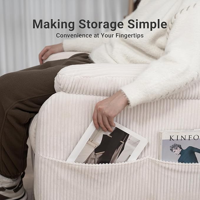 Claiks Power Swivel Rocker Recliner Chair, Oversized Recliner Chairs for Adults, Corduroy Overstuffed Reclining Chair with USB and Type-C Ports for Living Room, White