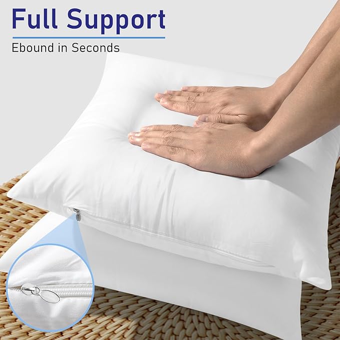 Pack of 2 22x22 Outdoor Pillow Inserts, Water Resistant Throw Pillow Inserts, Cushion Inner Pads for Patio, Furniture, Sofa, Bed, Living Room, Garden Decorative Waterproof Pillow Inserts