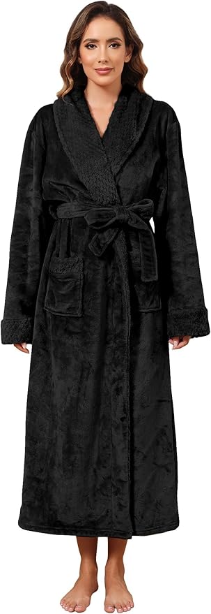 Hellomamma Long Bath Robe for Womens Plush Soft Fleece Bathrobes Nightgown Ladies Pajamas Sleepwear Housecoat