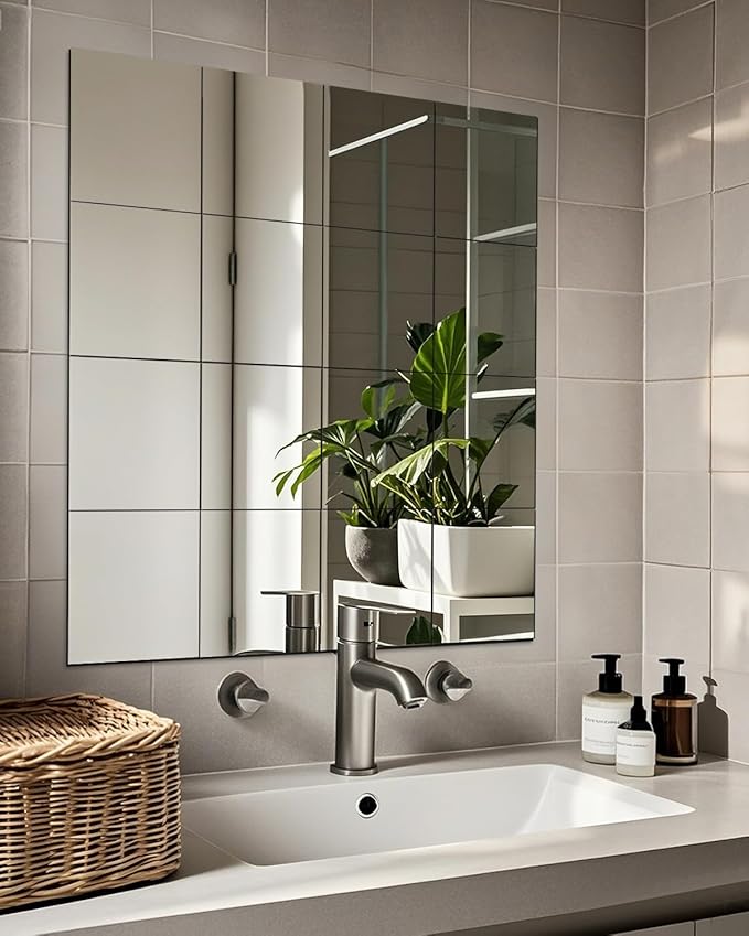 12" x 14" 16Pcs Full Length Wall Mirror Tiles, Frameless Wall Mounted Mirror Glass Wall Mirror for Home Gym, Door, Bedroom, Living Room
