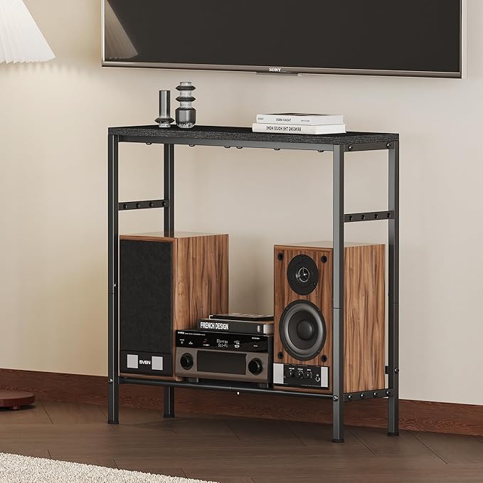 Homeiju Entryway Table 31.5" Width, 2-Tier Console Table with Adjustable Shelves, Industrial Sofa Table with Storage, Foyer Tables for Entryway, Hallway, Kitchen, Living Room and Bedroom, Black