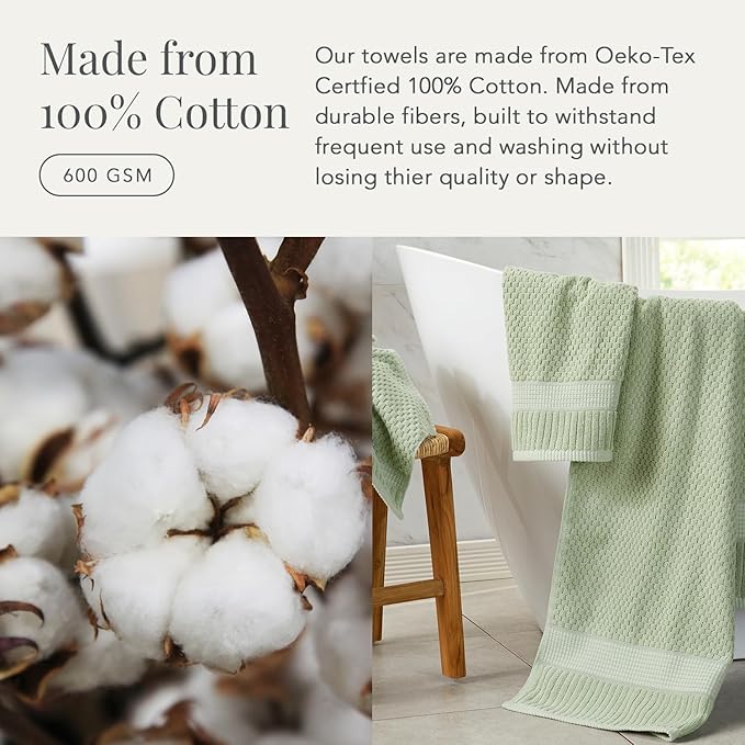 NY Loft 100% Cotton 4 Pack Bath Towel Set| Super Soft & Absorbent Quick-Dry Bath Towels 30" x 52" |Textured and Durable Cotton | Trinity Collection (4 Pack, Sage)