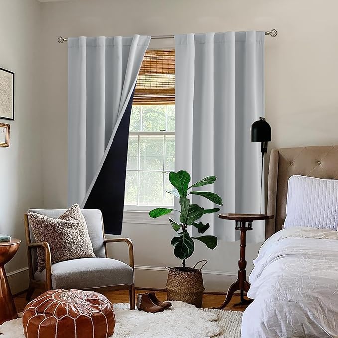 BGment Light Grey 100% Blackout Curtains 63 Inches Long with Thermal Insulated Liner, Rod Pocket and Back Tab Double Layer Full Room Darkening Window Curtain for Bedroom, 2 Panels,Each 38 x 63 Inch