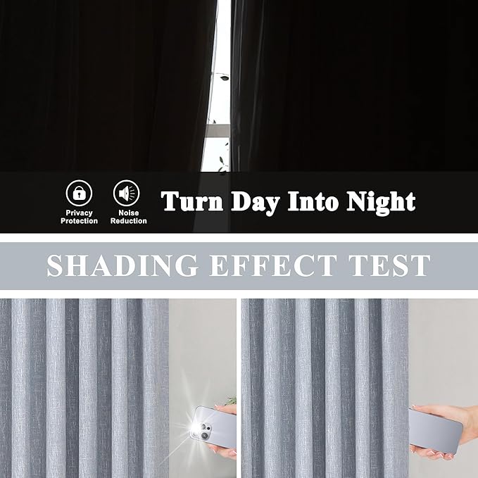 Vision Home Chambray Blue Pinch Pleated Full Blackout Curtains Room Darkening Window Curtains 90 inch for Living Room Bedroom Thermal Insulated Pinch Pleat Drapes with Hooks Back Tab 2 Panel 40"Wx90"L