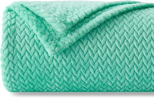 NEWCOSPLAY Super Soft Throw Blanket Aqua Premium Silky Flannel Fleece Leaves Pattern Lightweight Bed Blanket All Season Use (Aqua, Throw(40"x50"))