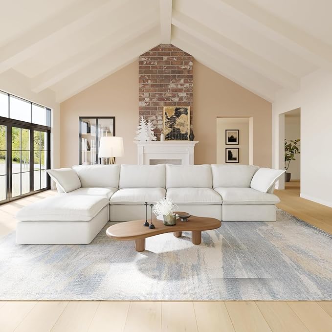 JACH L Shape Sectional Couches, 5 Seat Modular Sofas Sectional, Modern Couch Sofa with Chaise Ottoman, Cushion Covers Removable, Two Corners and Two Middle Sofa for Living Room (White)