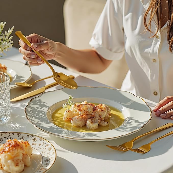 KINGSTONE Silverware Set for 8, 40-Piece Forged 18/10 Stainless Steel Flatware Set, Mirror Finish Cutlery Set Dishwasher Safe for Home, Restaurant, Wedding, Party,Gold