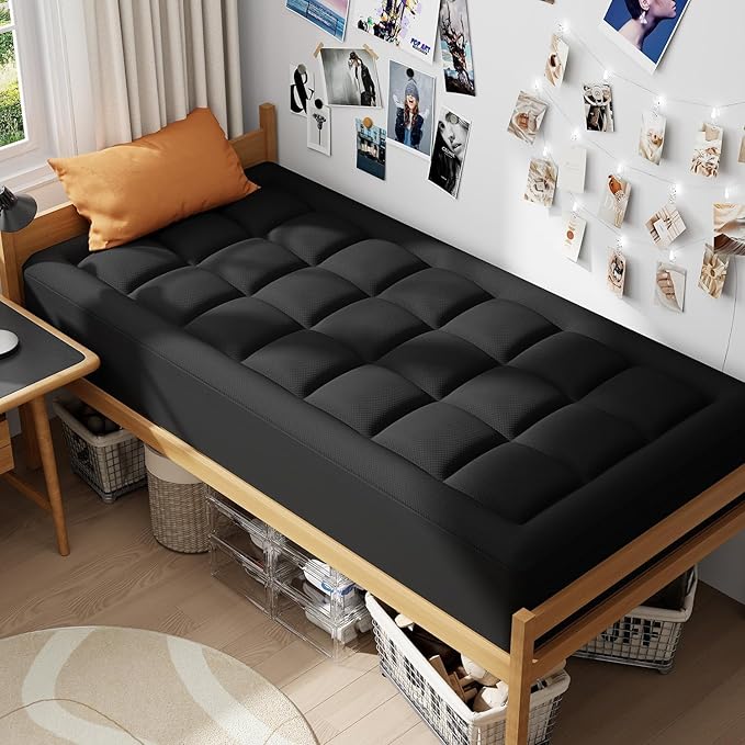 ELEMUSE Dual Layer 3 Inch Memory Foam Mattress Topper Twin, 2 Inch Cooling Gel Memory Foam Plus 1 Inch Down Alternative Pillowtop Mattress Pad with Cooling Cover, Soft Comfort Support, Black