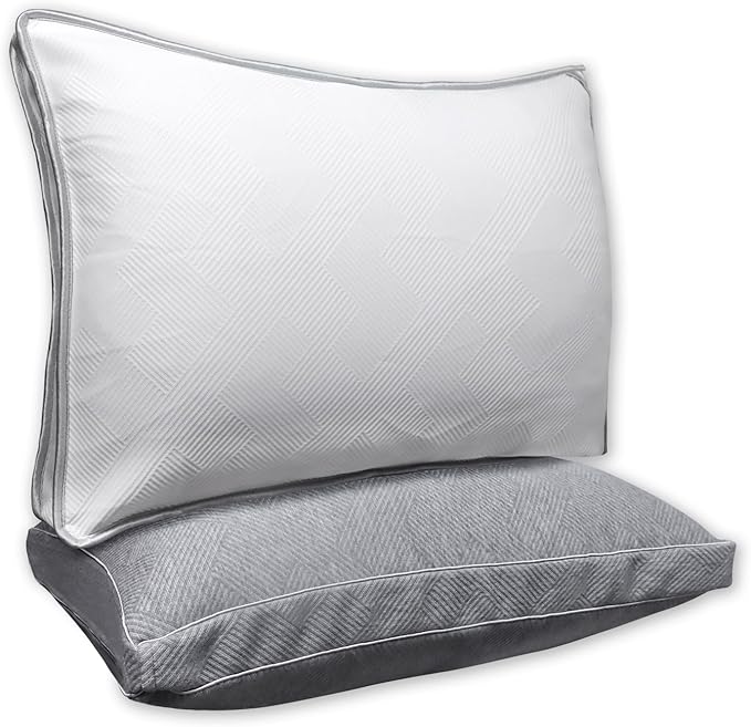 Pillows Standard Size Set of 2 - Shredded Memory Foam Cold Pillow That Stay Cold Adjustable Pillows for Sleeping Double-Sided Pillowcase