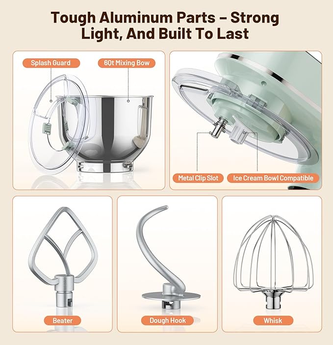 Stand Mixer 6QT Kitchen Mixer with LED Touchscreen, 11-Speed Tilt-Head Mixer with Timer, 4 Preset Menus, Stainless Steel Bowl, Dough Hook, Whisk, Beater