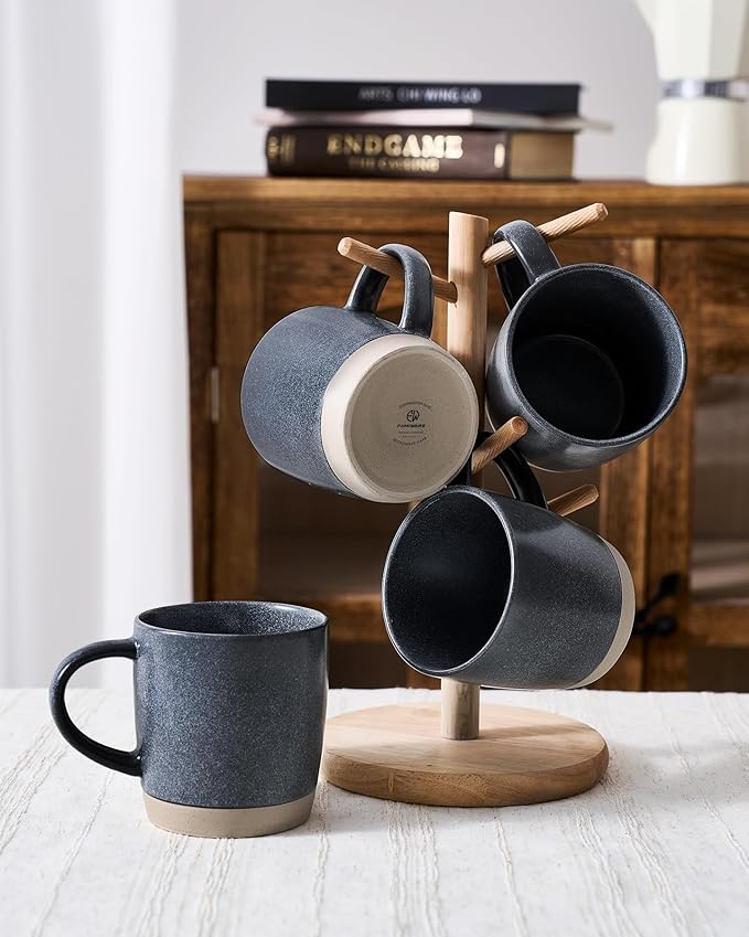 famiware Coffee Mugs Set of 4, Milkyway 13 oz Mug Set, Ceramic Cup Set with Handle for Coffee, Tea, Cocoa, Milk, Matte Dark Charcoal