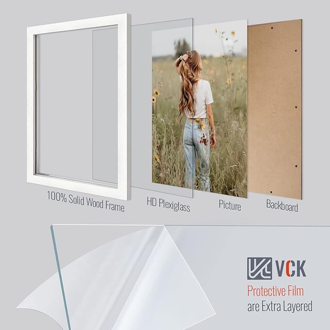 VCK 13x19 Poster Frame 2 Pack, Solid Wood White Picture Frames with Exclusive Woodgrain, Wall Gallery Frame