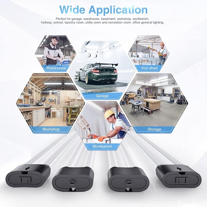 Ensenior 10 Pack Linkable Led Shop Light 4ft for Garage, 4400 High Lumens, 36W Equivalent 280W, 5000K Daylight, 48 Inch Utility shop led lights, Surface or Hanging Mount Fixtures, Black, ETL Certified