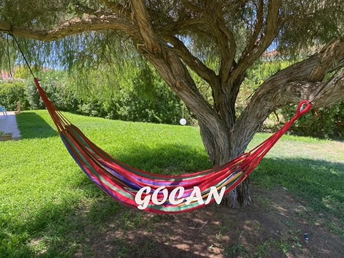 Brazilian Double Hammock 2 Person Extra Large 220x160cm Total Length 330cm Load 500lb Canvas Cotton Hammock for Patio Porch Garden Backyard Lounging Outdoor and Indoor(Rainbow) XXL