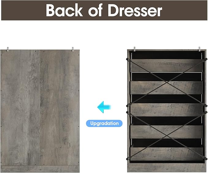 Fameill Dresser for Bedroom, 5 Drawer Tall Dresser Organizer, TV Stand for Livingroom, Chest of Drawers with Metal Handles, Ash Grey