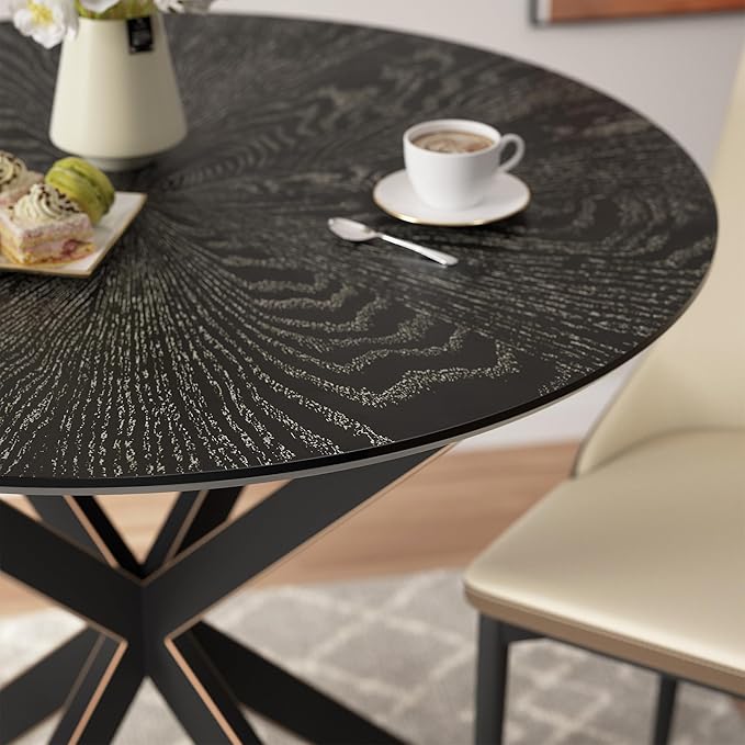 VFK 5-Pieces Dining Table Set for 4,36 inch Small Kitchen Table and Chairs Set Modern Metal Cross Base Dinner Table with 4 Cushioned Seat Round Coffee Table for Kitchen and Living Room
